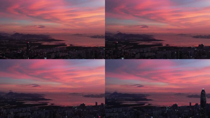 深圳市福田中心区平安日落夜景航拍