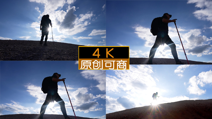 登山行者沙漠徒步探险家一个人行走背包客脚