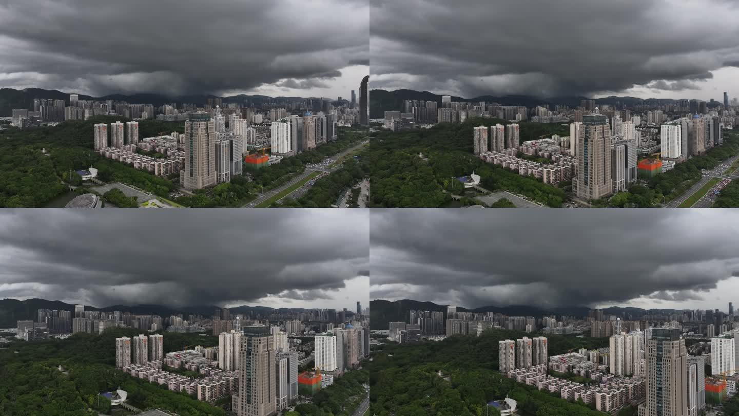 深圳福田区极端暴雨天气航拍