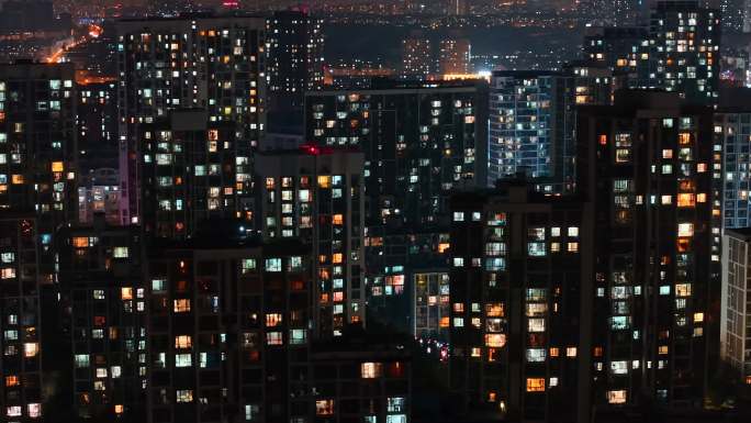 小区居民楼万家灯火夜晚夜景团圆中秋