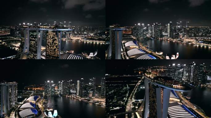 新加坡夜景航拍4k