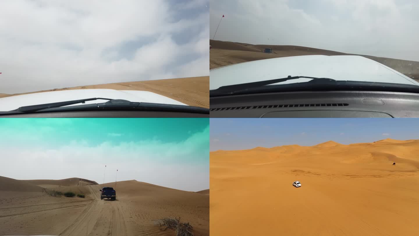 航拍手持稳定阿拉善腾格里沙漠冲沙越野车内