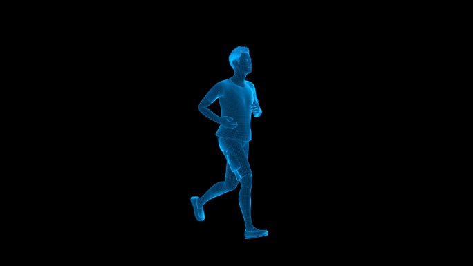 全息科技蓝色线框动画男人跑步无缝循环