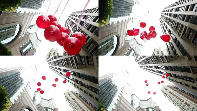 红气球在大楼上空升起