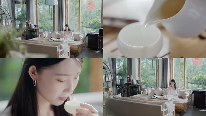 美女看书品茶  美女品茶 品茗 民宿体验