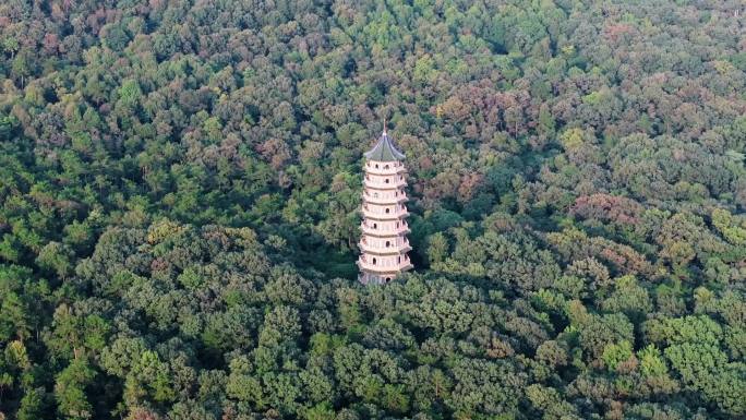 南京中山陵灵谷寺景区灵谷塔航拍4k素材