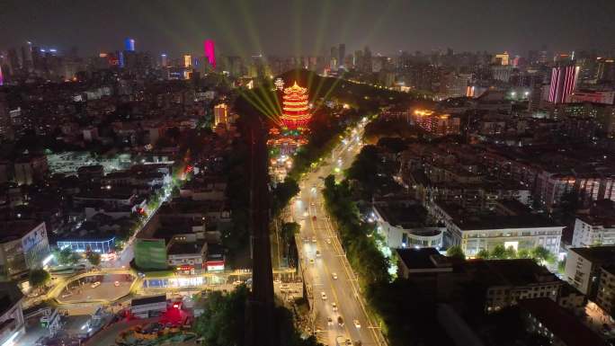 湖北武汉长江大桥夜晚夜景车流交通航拍风景