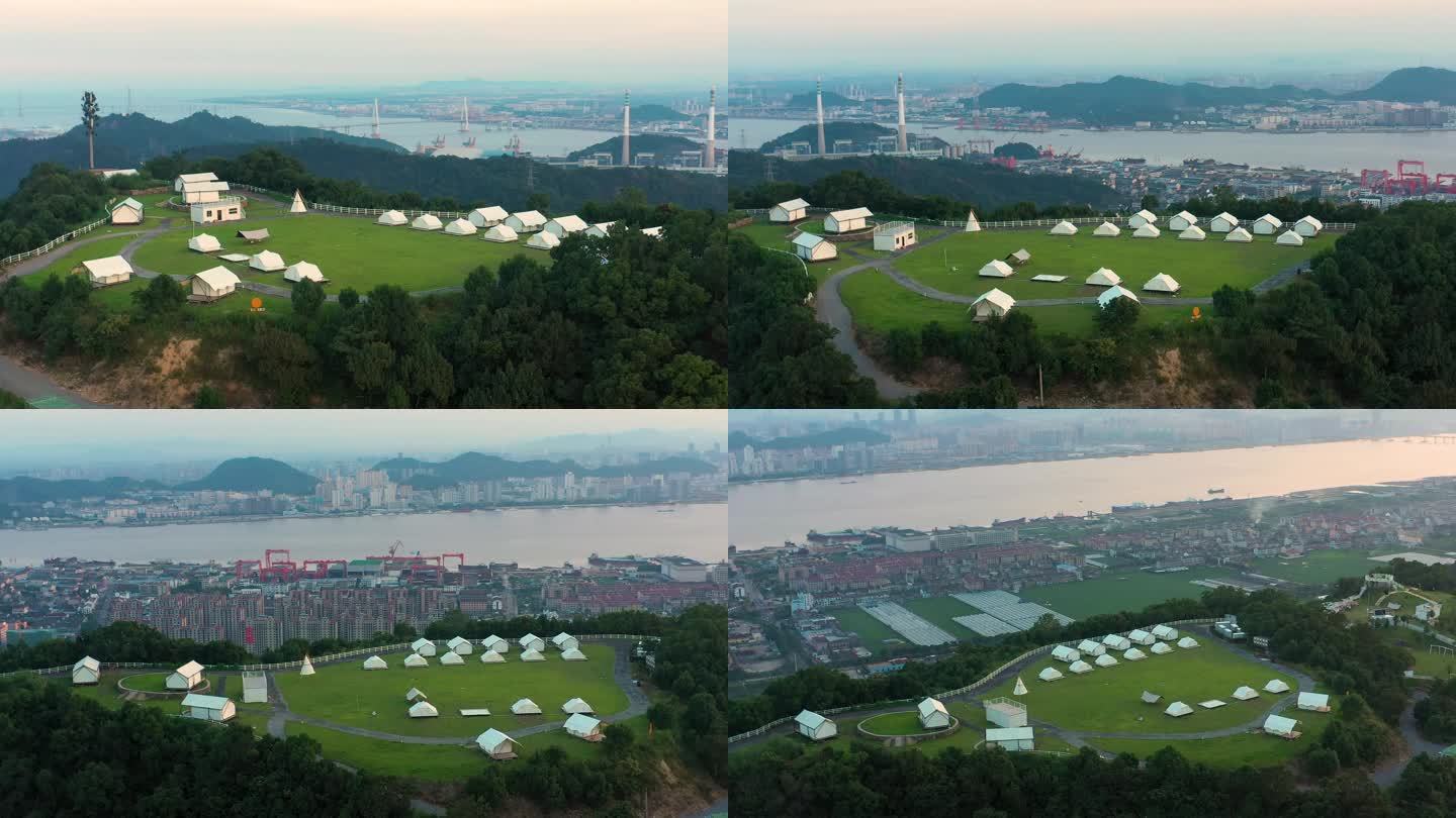 椒江太平山营地 实拍视频 山顶 营地帐篷