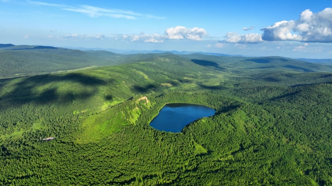 航拍森林湖泊天池大自然风景