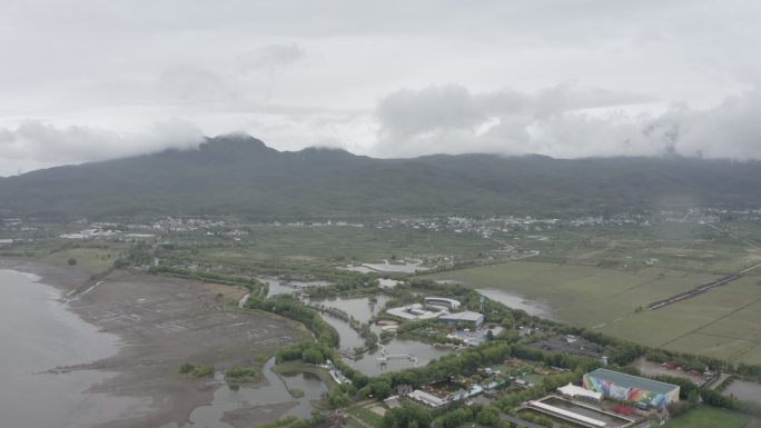 云南丽江古城景点拉市海湿地公园景色航拍