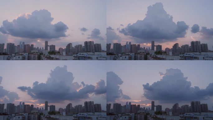 4K延时拍摄，广州天河楼顶远眺落日晚霞。