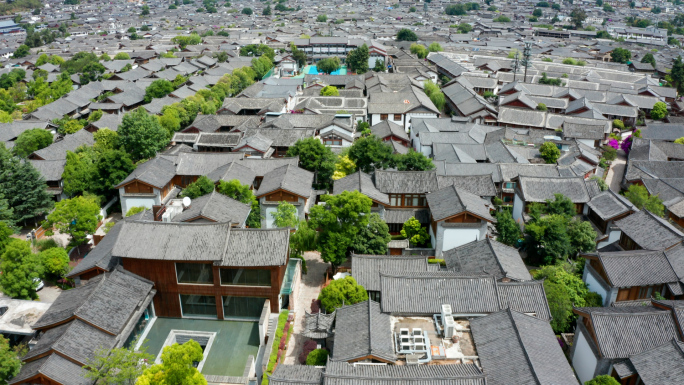 云南丽江古城街道特色景点航拍