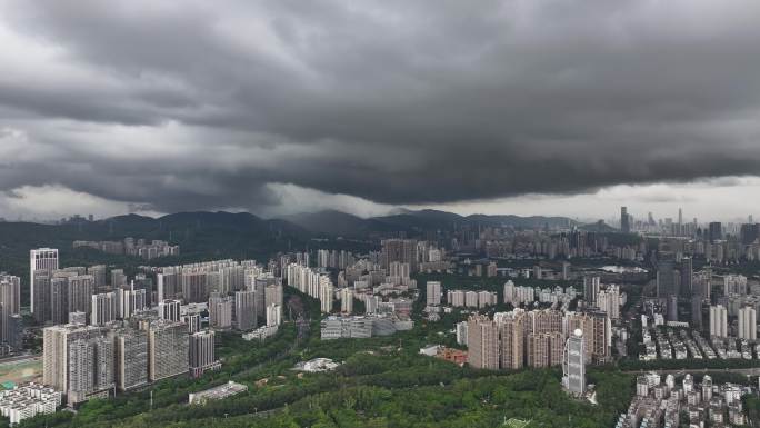 深圳福田区极端暴雨天气航拍