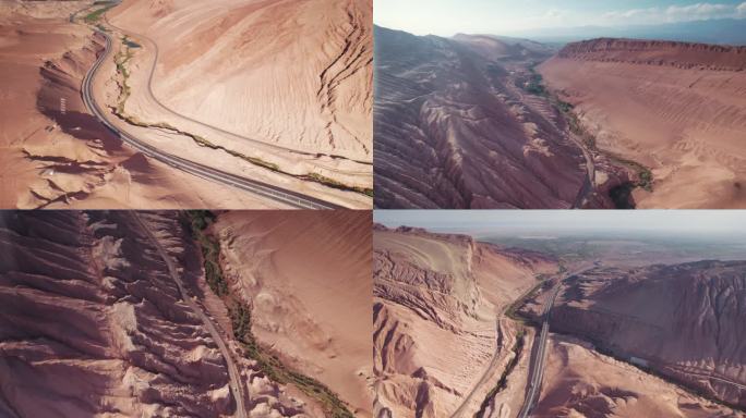 西北地区戈壁沙漠里的公路4k