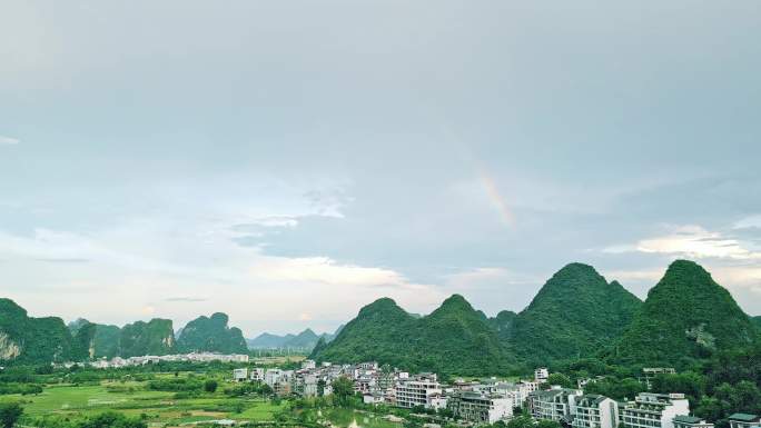 航拍桂林阳朔遇龙河景区彩虹