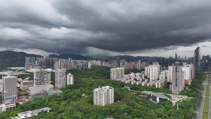 深圳福田区极端暴雨天气航拍