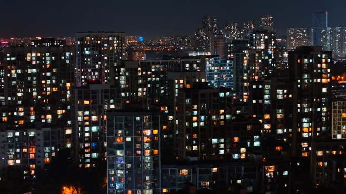 小区居民楼万家灯火夜晚夜景团圆中秋