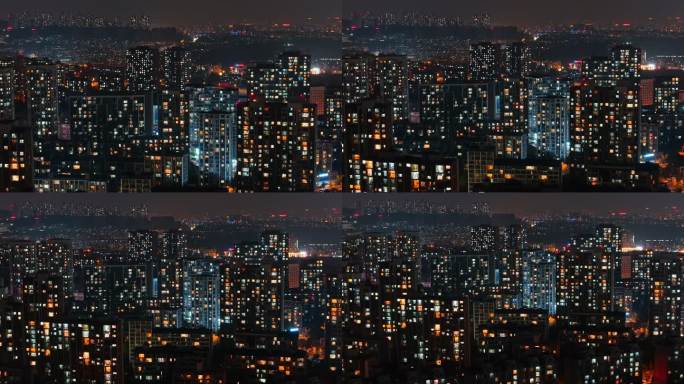 小区过年居民楼万家灯火夜晚夜景团圆中秋