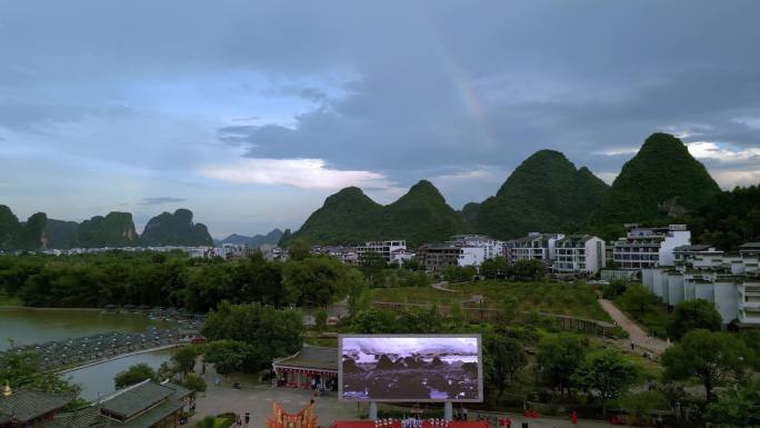 航拍桂林阳朔遇龙河景区活动