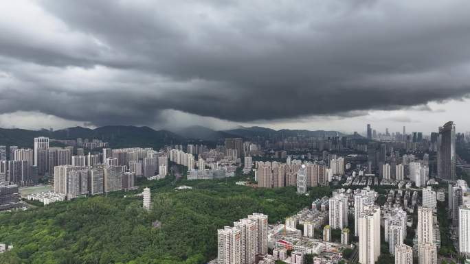 深圳福田区极端暴雨天气航拍