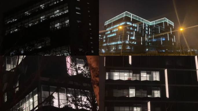 窗户夜灯加班亮灯 大楼夜晚深夜夜景灯光