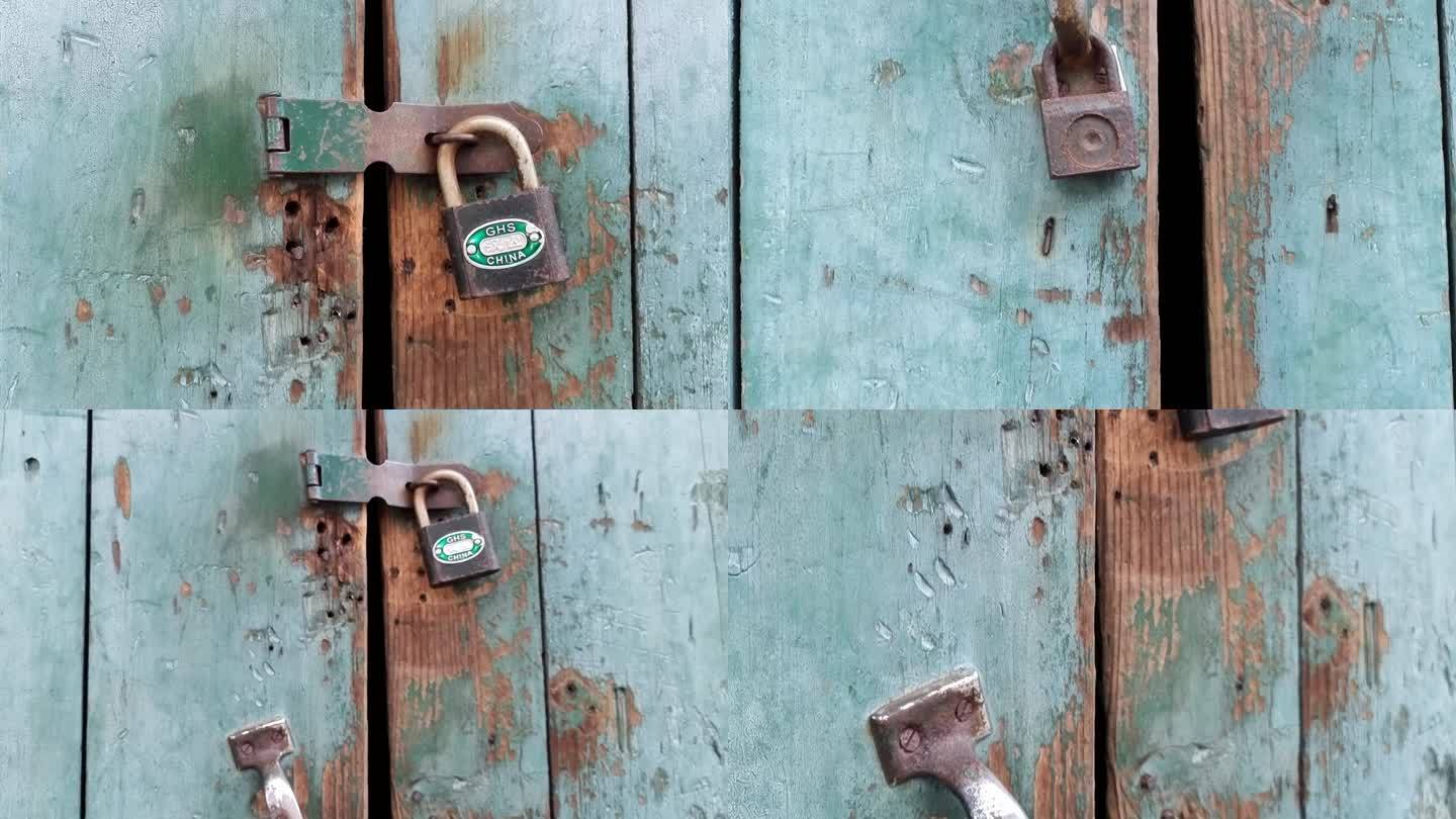 长期无人居住破旧门锁 锈迹斑斑生锈的门锁
