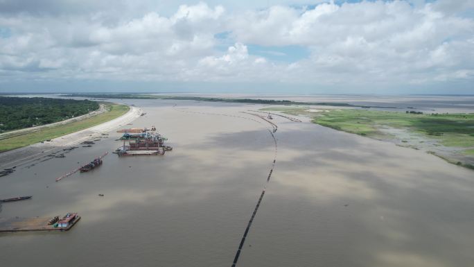 4K航拍 河道整治 大河 风景 洪水过后