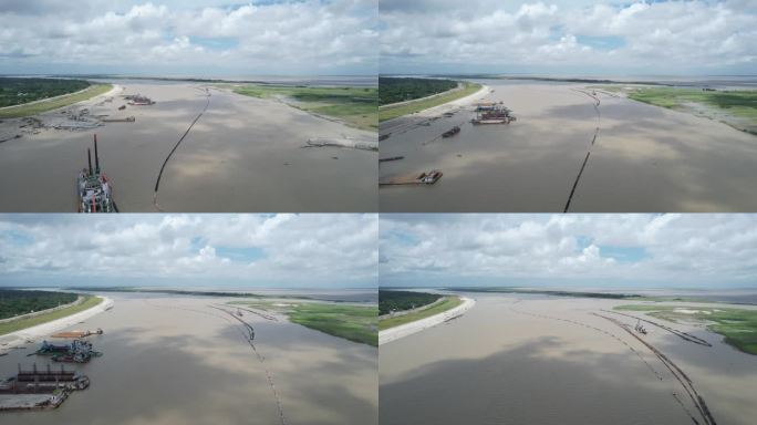 4K航拍 河道整治 大河 风景 洪水过后