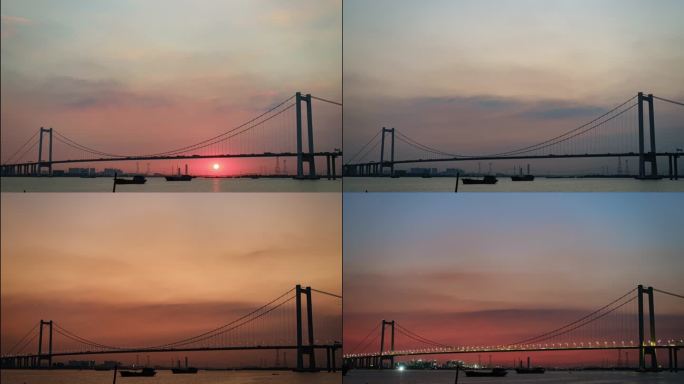 广州市番禺区海鸥岛南沙大桥日落延时摄影