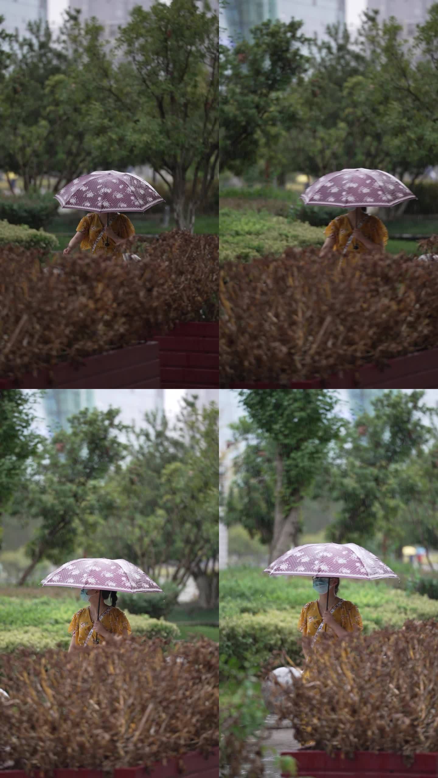 下雨 打伞 花伞 花裙子 街拍