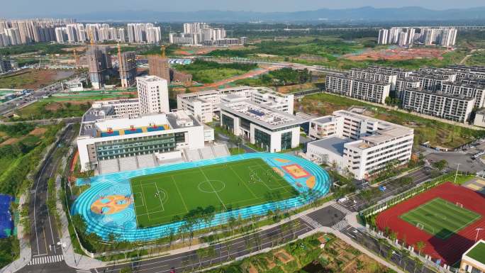 天府新区香山中学香山小学园航拍4K御三