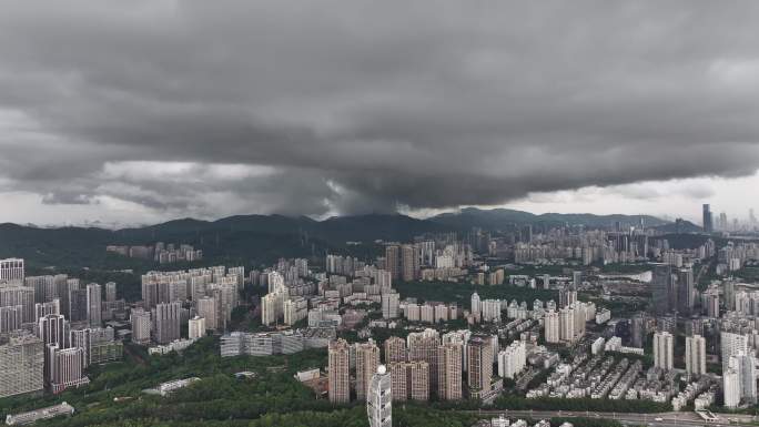 深圳福田区极端暴雨天气航拍