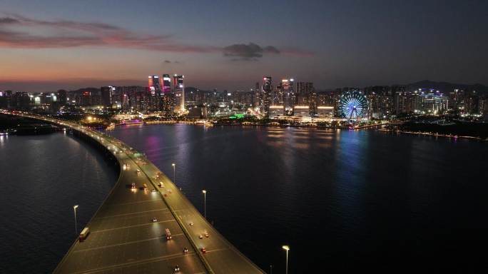 【正版原创】宝安繁华城市沿江高速夜景航拍