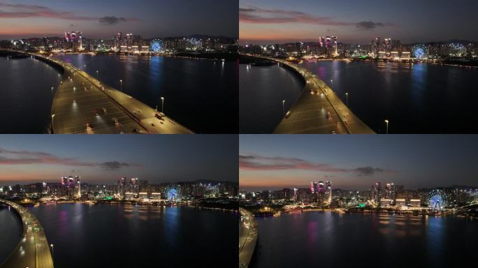 【正版原创】宝安繁华城市沿江高速夜景航拍