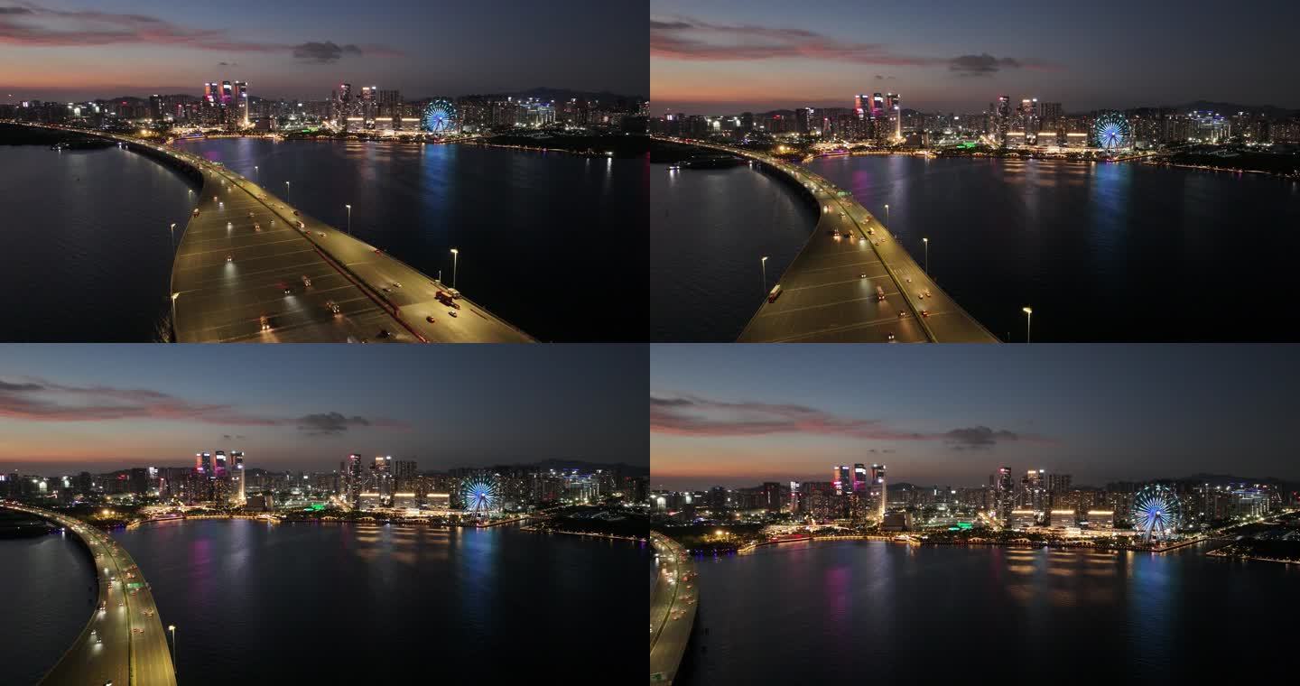 【正版原创】宝安繁华城市沿江高速夜景航拍