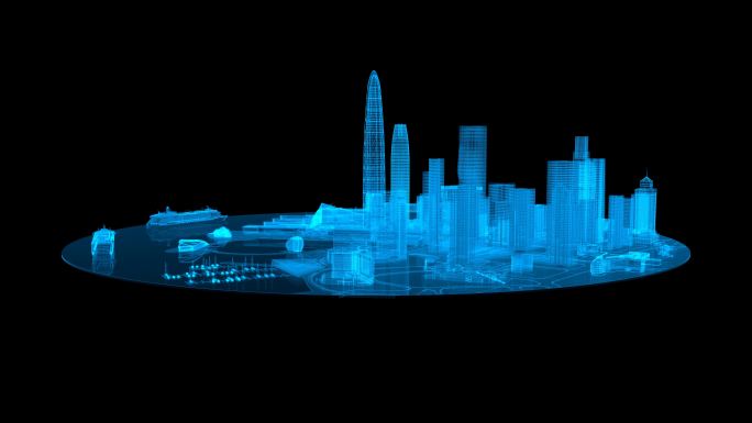 全息科技蓝色线框城市楼盘循环