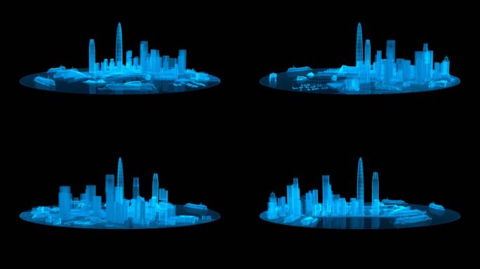 全息科技蓝色线框城市楼盘循环