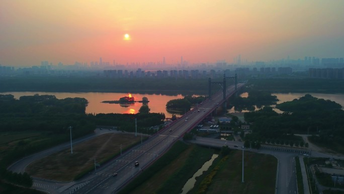 4K50P 沈阳浑河东塔桥夕阳日落航拍