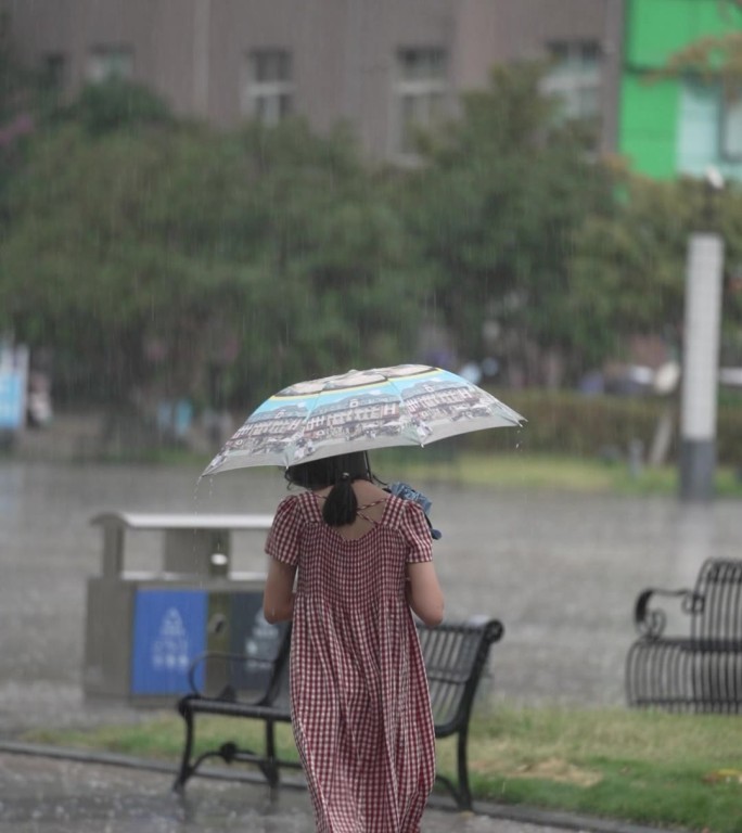 下雨 打伞 过马路 女生 裙子