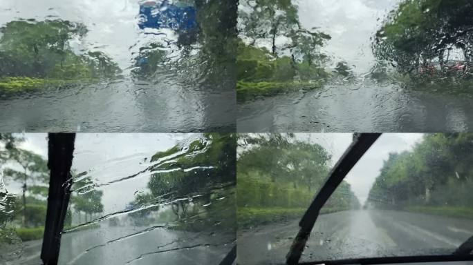 下雨天开车雨刮器暴雨挡风玻璃雨水雨天行驶