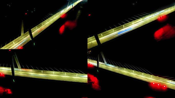 航拍润扬大桥夜景车流灯光延时素材