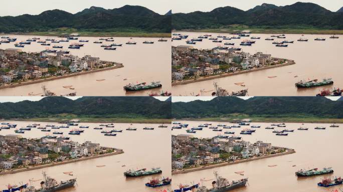 航拍象山开渔节渔船停泊画面