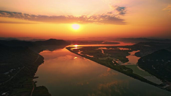 四川盆地天际线日出日落航拍