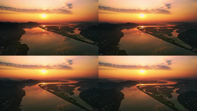 四川盆地天际线日出日落航拍