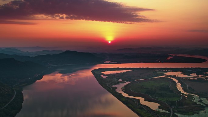 航拍山川日出自然河流湿地河滩丨4K多组