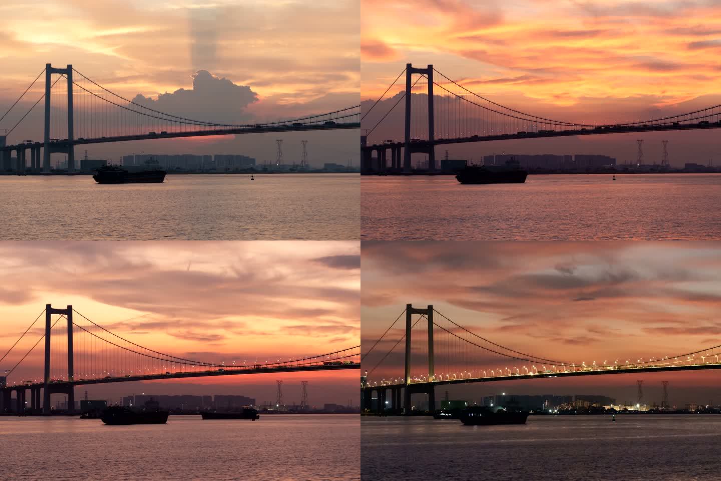 广州海鸥岛南沙大桥延时日落摄影