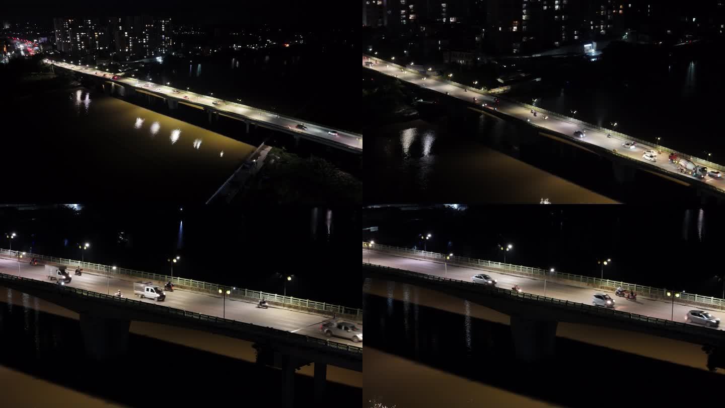 大桥夜晚车流航拍