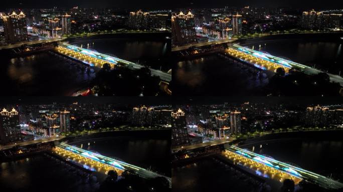 泉州晋江笋江大桥航拍夜景城市桥梁建筑风光