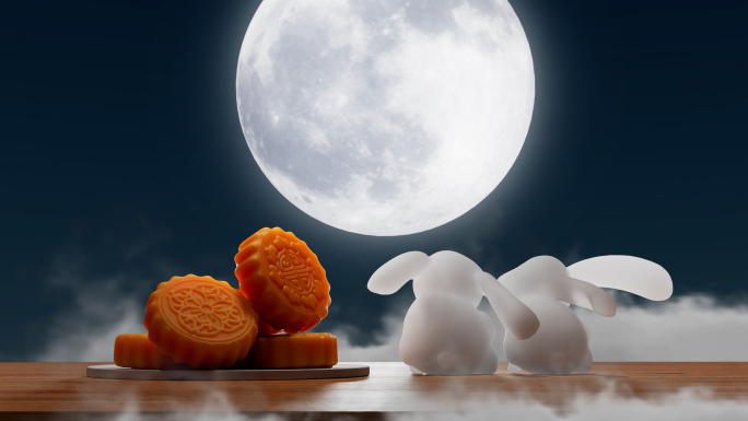 中秋节月亮月饼玉兔唯美素材