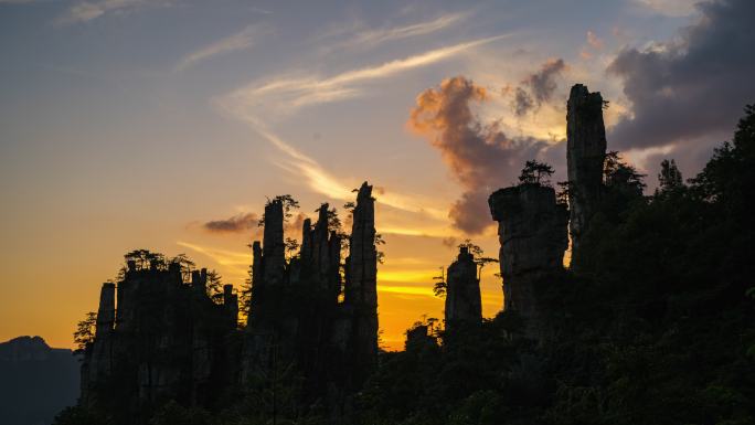 天子山御笔峰夕阳晚霞延时